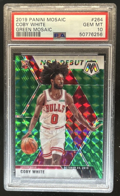 2019-20 Panini Mosaic Coby White RC Rookie Green Mosaic NBA Debut #264 PSA 10