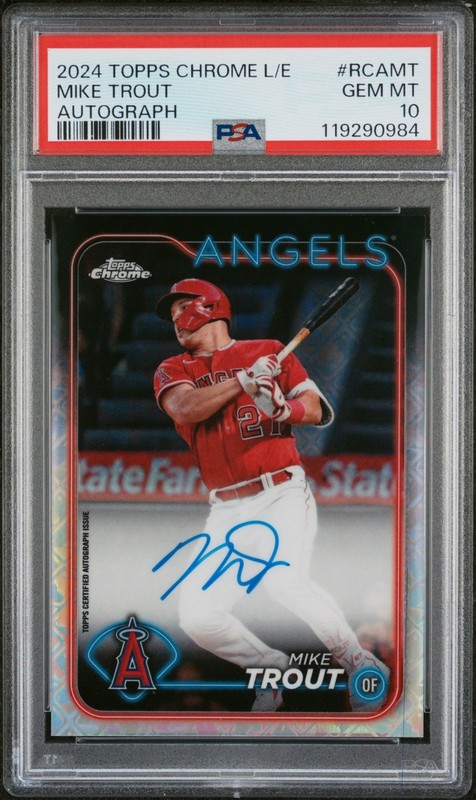 2024 Topps Chrome Logofractor Baseball Mike Trout MLB Refractor Auto PSA 10 view 1