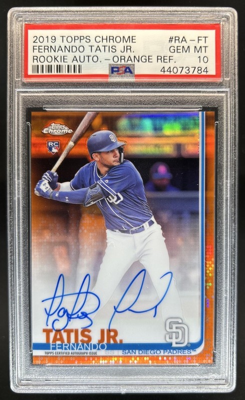 2019 Topps Chrome Fernando Tatis Jr. Rookie Auto RC Orange Refractor #/25 PSA 10 view 1