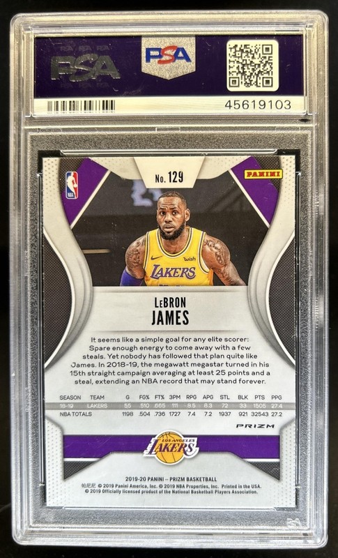 2019-20 Panini Prizm LeBron James Prizm Silver #129 Lakers PSA 10 GEM MINT view 2