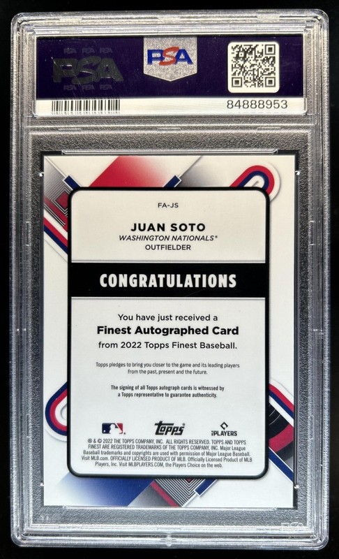 2022 Topps Finest Juan Soto Auto Orange Wave Refractor #/25 Nationals PSA 10 view 2
