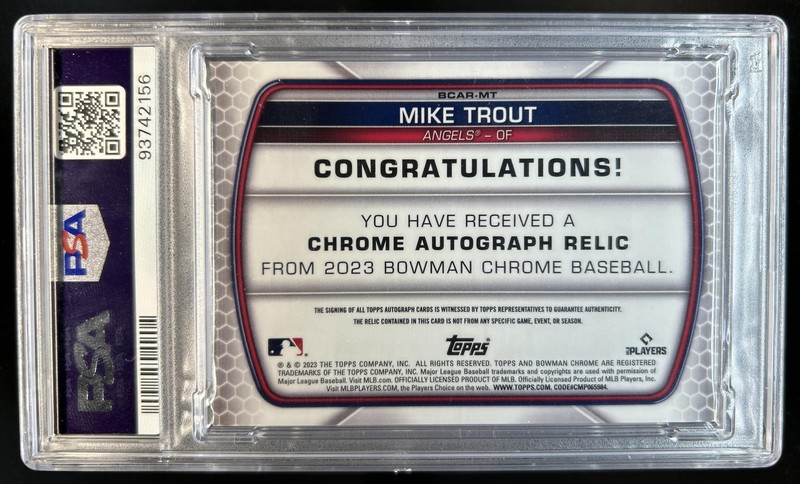2023 Bowman Chrome Mike Trout Jersey Auto Autograph #/100 Angels PSA 9 view 2