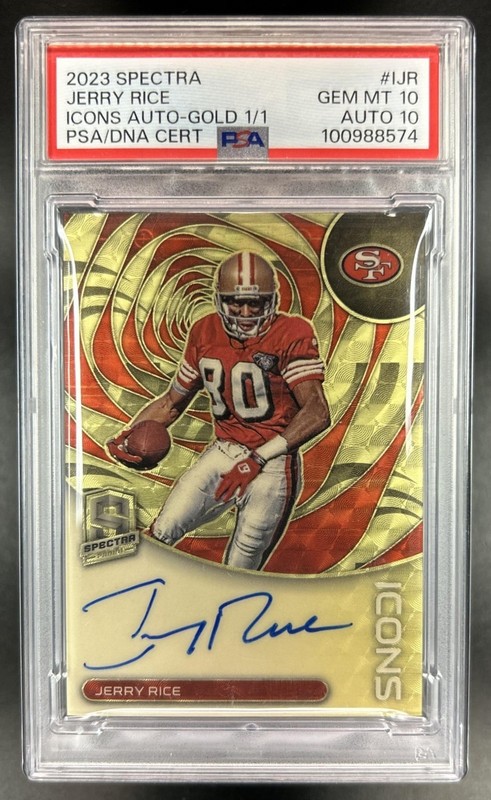 2023 Panini Spectra Jerry Rice Icons Vinyl Prizm Gold Auto #1/1 49ers PSA 10/10