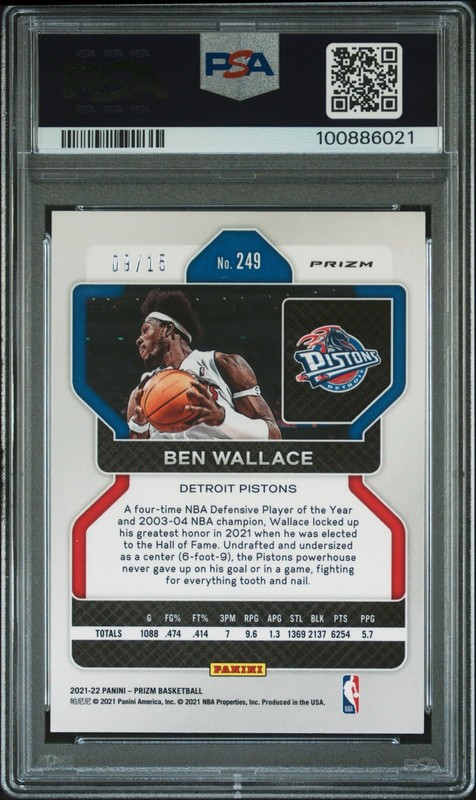 2021-22 Panini Prizm Ben Wallace #249 Red Blue Purple Choice /15 PSA 10 - Pop 2 view 2
