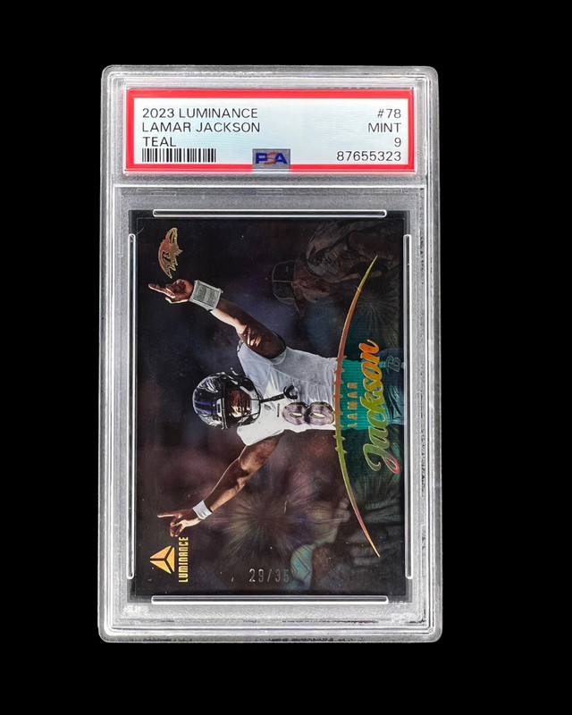 Lamar Jackson 2023 Panini Luminance Teal PSA 9 /35 #78 Baltimore Ravens