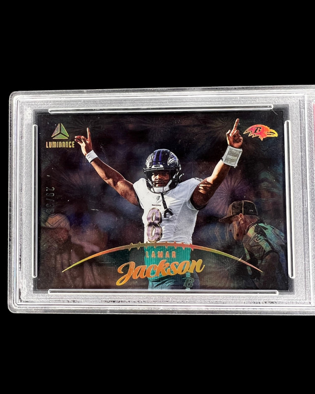 Lamar Jackson 2023 Panini Luminance Teal PSA 9 /35 #78 Baltimore Ravens view 2