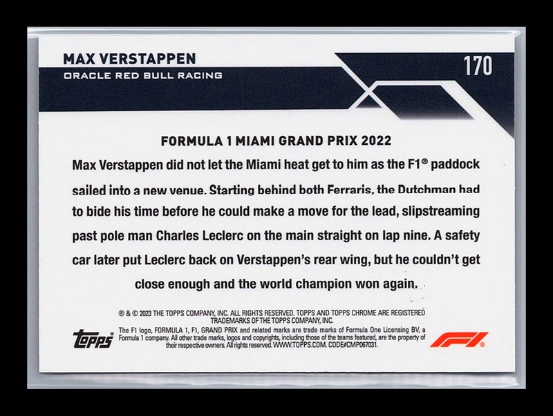2023 Topps Chrome Sapphire Formula 1 F1 Max Verstappen 170 Gold 20/50 view 2
