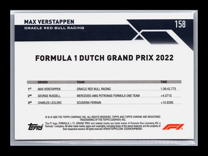 2023 Topps Chrome Sapphire Formula 1 F1 Max Verstappen 158 Gold 05/50 view 2