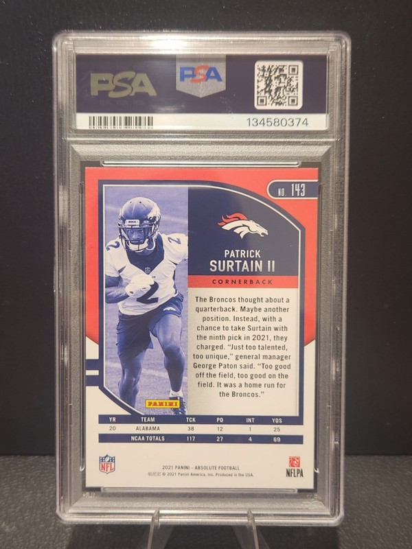 2021 Panini Absolute - Rookies Patrick Surtain II #143 (RC) PSA 10 view 2