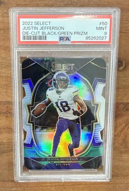 Justin Jefferson 2022 Select Die Cut Black/Green Prizm #50 PSA 9