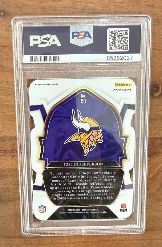Justin Jefferson 2022 Select Die Cut Black/Green Prizm #50 PSA 9 view 2