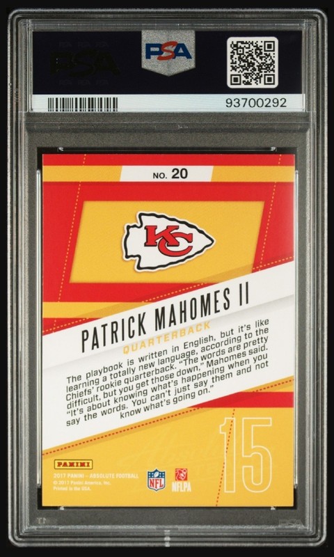 2017 Panini Absolute - Rookie Roundup Patrick Mahomes II #20 Retail PSA 8 (RC) view 2