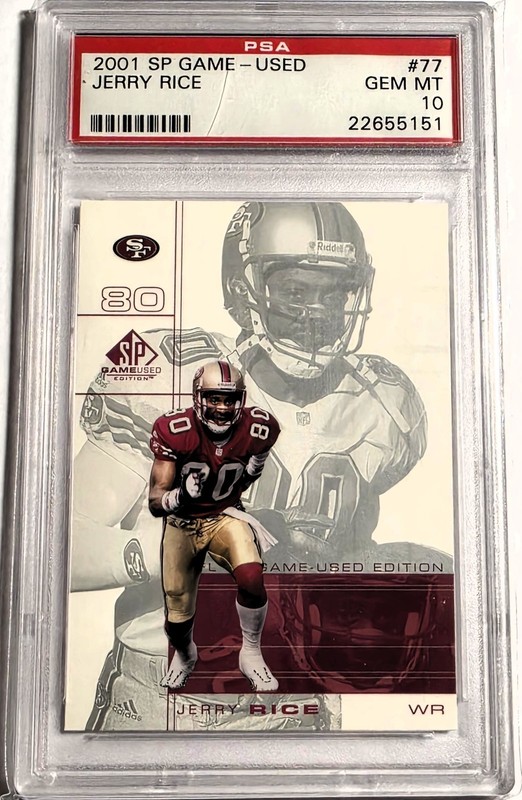 Jerry Rice 2001 Upper Deck SP Game Used #77 PSA GEM MINT 10 POP 9 RARE LOW POP