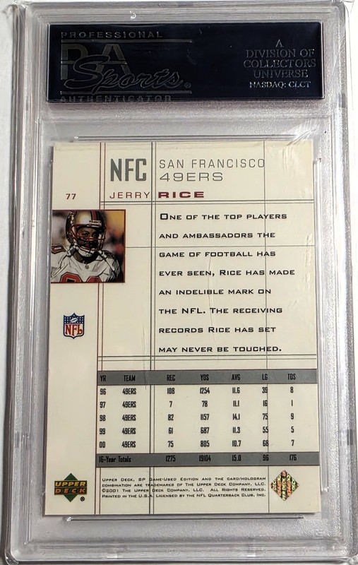Jerry Rice 2001 Upper Deck SP Game Used #77 PSA GEM MINT 10 POP 9 RARE LOW POP view 2