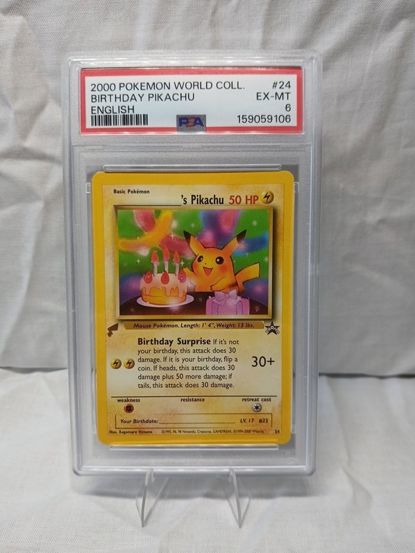 2000 Pokémon World  Coll. Birthday Pikachu English #24 Ex-Mt PSA 6 Promo Rare!!!