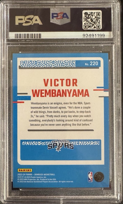 2023-24 Donruss Victor Wembanyama Holo Green Laser #220 PSA 9 view 2