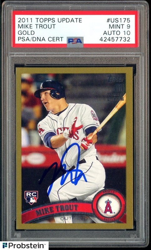 2011 Topps Update Gold #US175 Mike Trout RC Rookie /2011 PSA 9 PSA/DNA 10 AUTO view 1