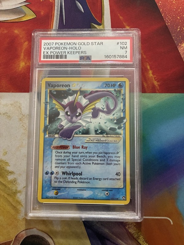 Vintage Pokemon Card Vaporeon Gold Star Holo 102/108 EX Power Keepers Fresh