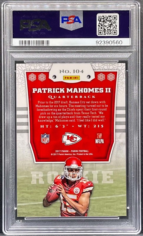 2017 Panini Football - Patrick Mahomes - Rookie Card #104 - Graded PSA 10 GEM MT view 2