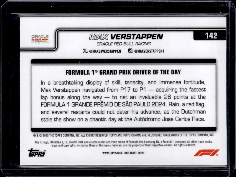 2025 Topps Chrome F1 #142 Max Verstappen Aqua Checker Flag Refractor #/199 view 2