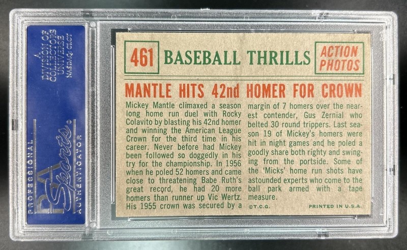 1959 Topps Mickey Mantle #461 New York Yankees PSA 8 view 2