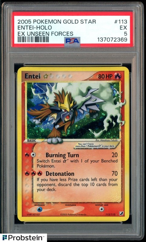 2005 Pokemon Gold Star EX Unseen Forces #113 Entei Holo PSA 5 EX