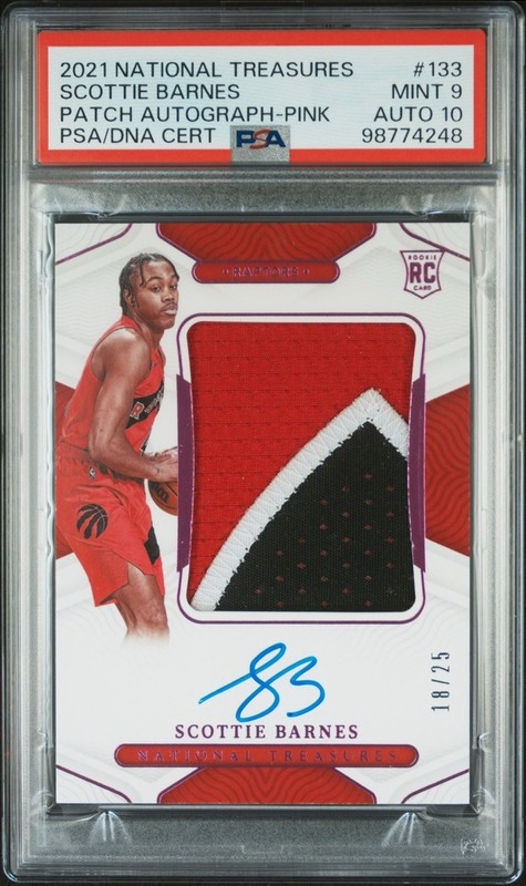 2021 National Treasures Scottie Barnes Rookie Patch Auto Pink /25 Psa 9! Raptors