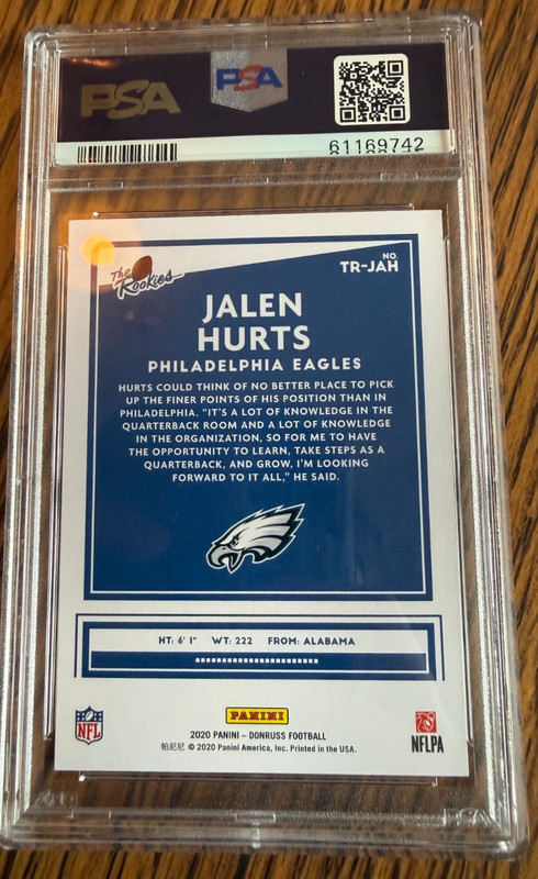2020  Donruss The Rookies #TR-JAH Jalen Hurts Rookie RC PSA 9 view 2