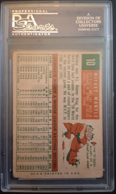 1959 Topps #10 Mickey Mantle Yankees - PSA 2 view 2