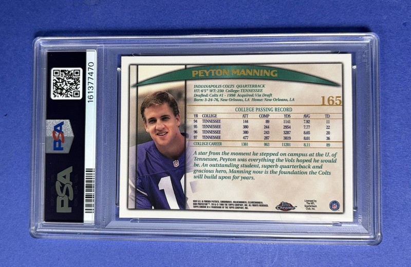 1998 Topps Chrome Peyton Manning Indianapolis Colts Draft Picks #165 PSA 9 MINT view 2