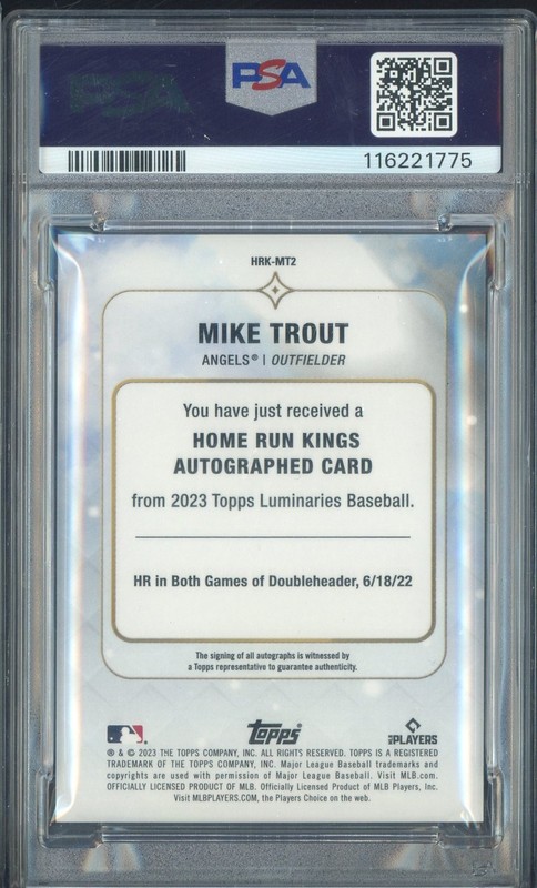 2023 Topps Luminaries Home Run Kings Red Mike Trout Angels AUTO 7/10 PSA 9 view 2