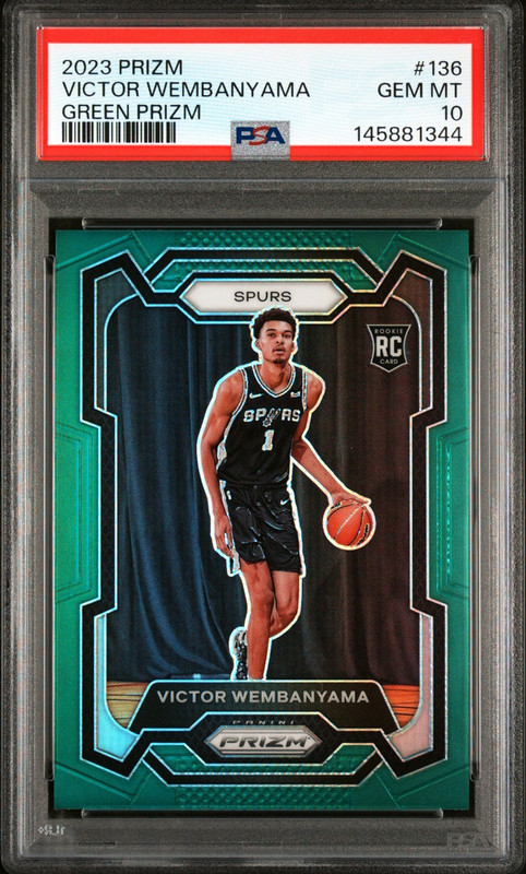 VICTOR WEMBANYAMA 2023 PRIZM GREEN RC #136 PSA 10 GEM MINT! SPURS NBA #145881344
