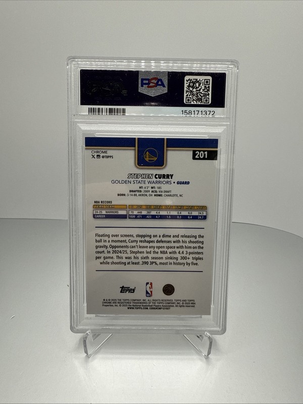 2025-26 Topps Chrome - Stephen Curry #201 Basketball Refractor PSA 10 GEM MINT view 2