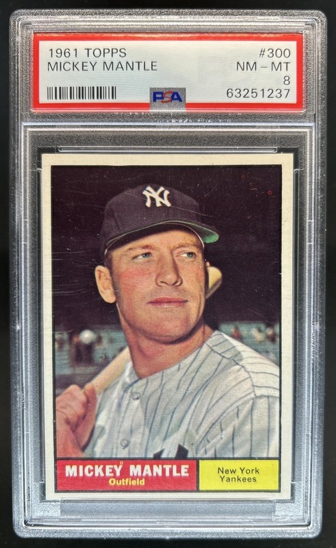 1961 Topps Mickey Mantle #300 New York Yankees PSA 8 view 1