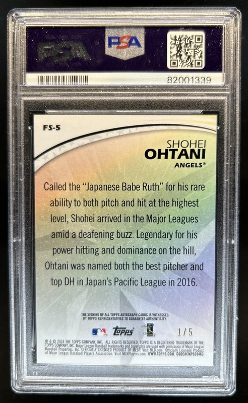 2018 Topps Shohei Ohtani Future Stars Rookie Auto Autograph RC #1/5 PSA 8 view 2