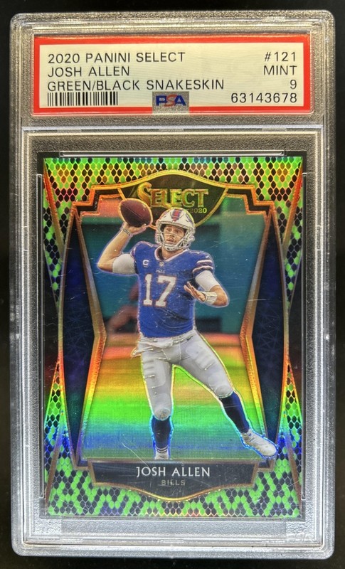 2020 Select Josh Allen Snakeskin Green and Black Prizm Premier Level #/2 PSA 9