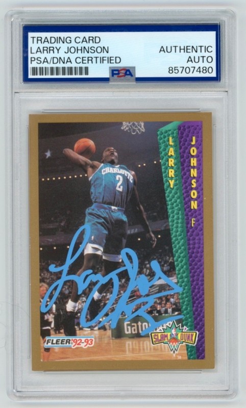 LARRY JOHNSON Signed 1992 Fleer SLAM DUNK Basketball Card #292 PSA Auto 07480