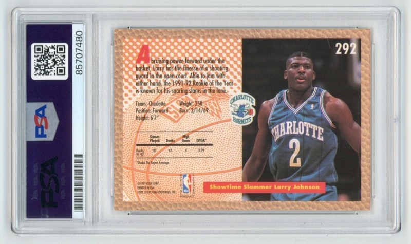 LARRY JOHNSON Signed 1992 Fleer SLAM DUNK Basketball Card #292 PSA Auto 07480 view 2