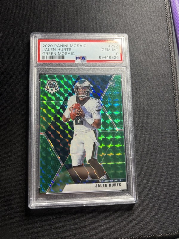 JALEN HURTS PSA 10 2020 PANINI MOSAIC #222 ROOKIE GREEN PRIZM RC EAGLES