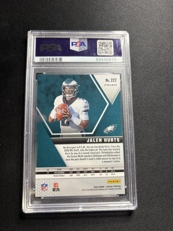 JALEN HURTS PSA 10 2020 PANINI MOSAIC #222 ROOKIE GREEN PRIZM RC EAGLES view 2