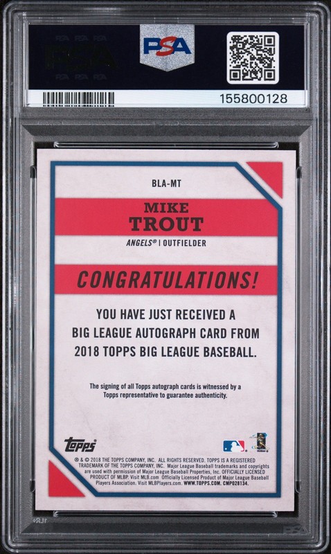 2018 Topps Big League Baseball Mike Trout Auto BLA-MT PSA 9 POP 2 SSP view 2