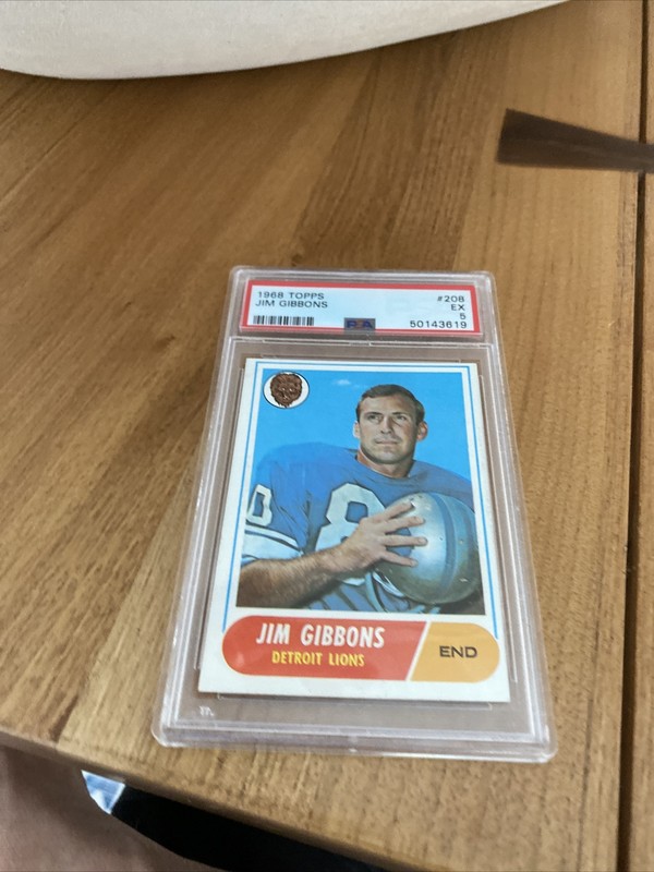 1968 Topps #208 Detroit Lions JIM GIBBONS Vintage Football Card PSA 5