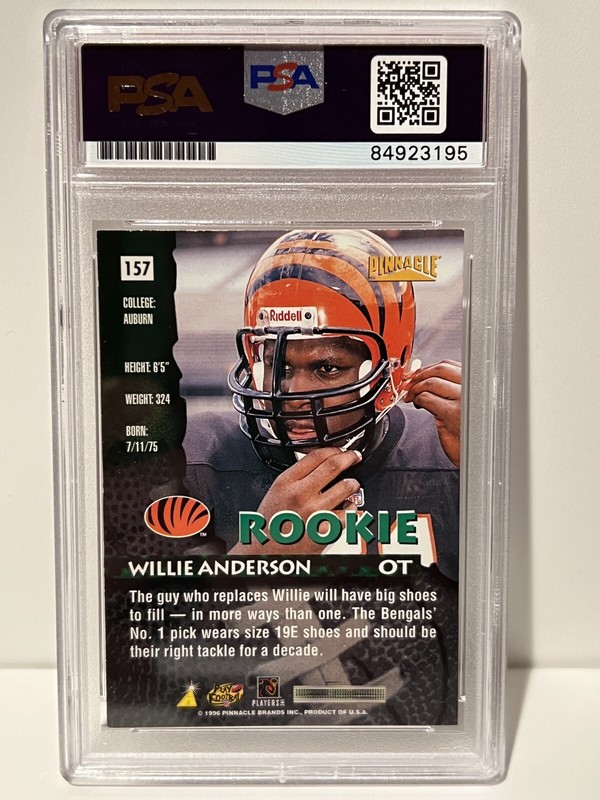 WILLIE ANDERSON Signed Auto Autographed 1996 Pinnacle RC Bengals PSA/DNA Slab view 2
