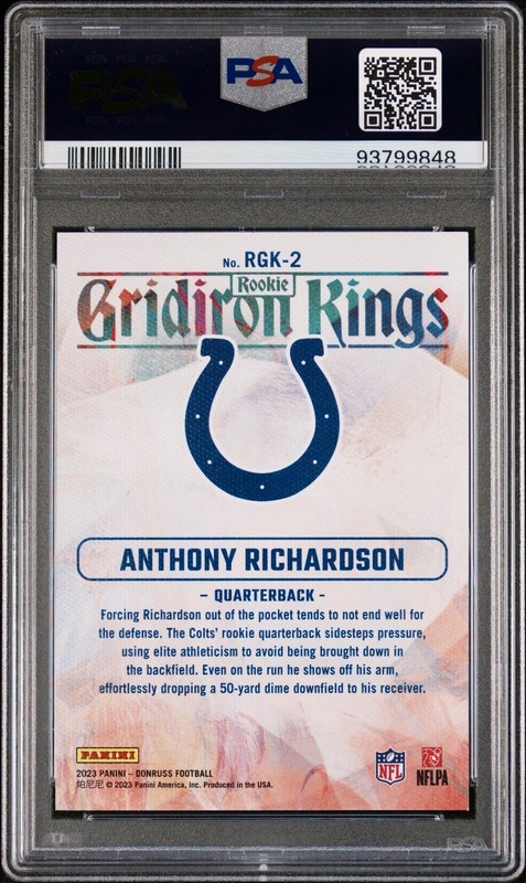 2023 Donruss Rookie Gridiron Kings Anthony Richardson PSA 10 GEM MT Rookie RC view 2