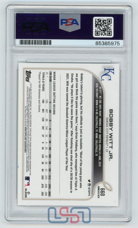 Bobby Witt Jr. Royals Signed 2022 Topps Complete Set RC #660 PSA/DNA GEM MT 10 view 2