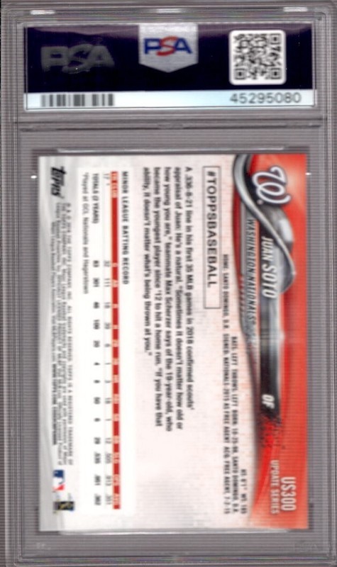 JUAN SOTO 2018 Topps Update #US300 PSA 10 Gem Mint Rainbow Foil Rookie RC view 2