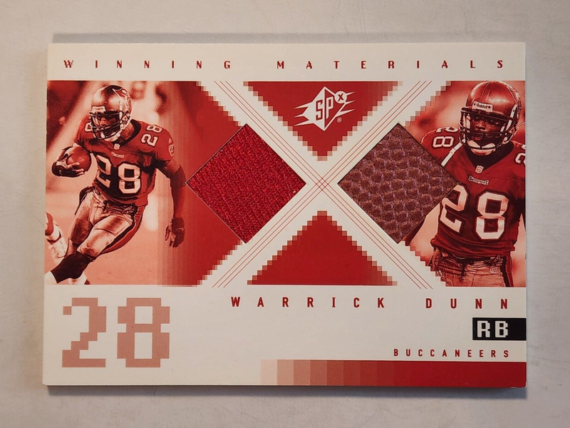 2000 UPPER DECK SPX WARRICK DUNN DUAL GAME USED FOOTBALL & JERSEY CARD