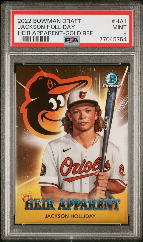 2022 Bowman Chrome Jackson Holliday Heir Apparent Gold /50 PSA 10 (crack)