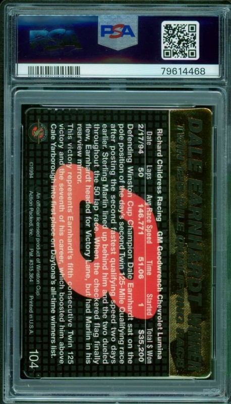 Dale Earnhardt Card 1994 Action Packed Daytona Avenue #104 PSA 9 view 2
