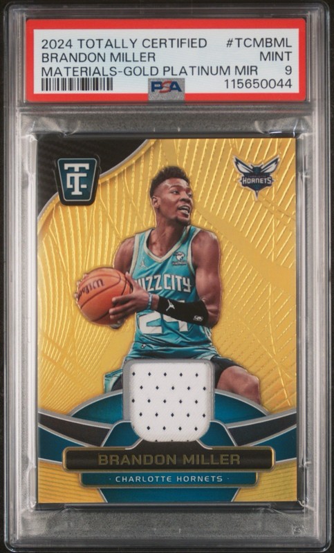 2024-25 Totally Certified BRANDON MILLER Gold /10 Game Worn Patch PSA 9 Pop 2 view 2